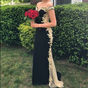 beautiful black and gold prom dress